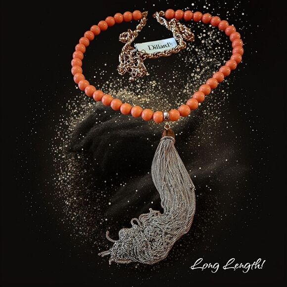 DILLARDS Bright Beaded and Tassel Necklace - Picture 1 of 9